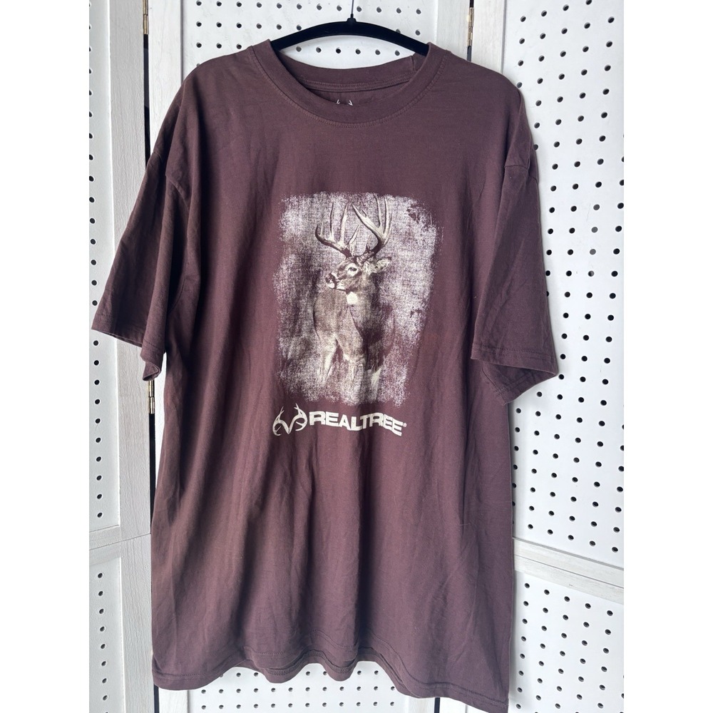 Realtree Men's XXL Brown Short SLV Tee Shirt Deer Buck Cotton / Poly‎